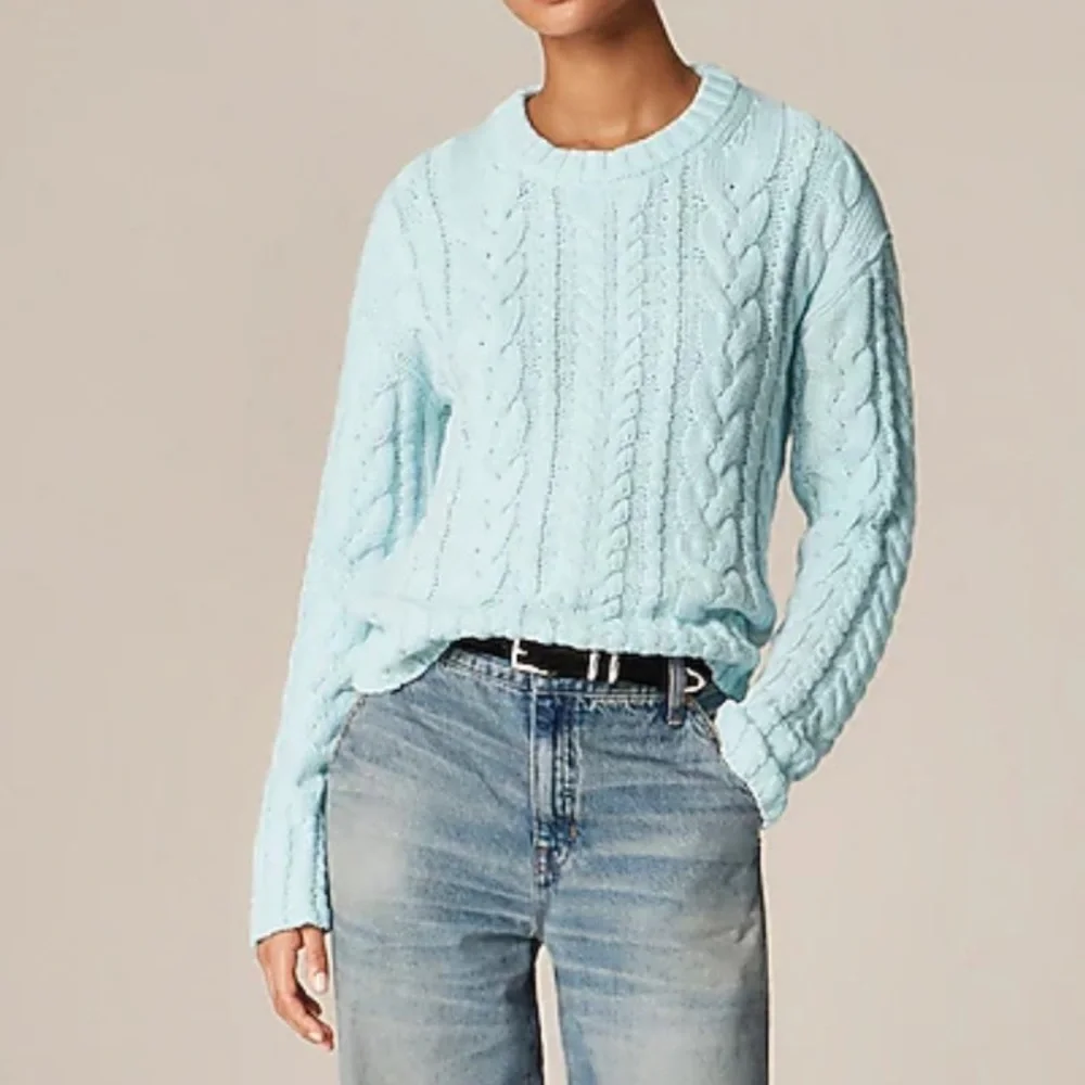 J crew midday skies blue Cable-knit crewneck sweater
